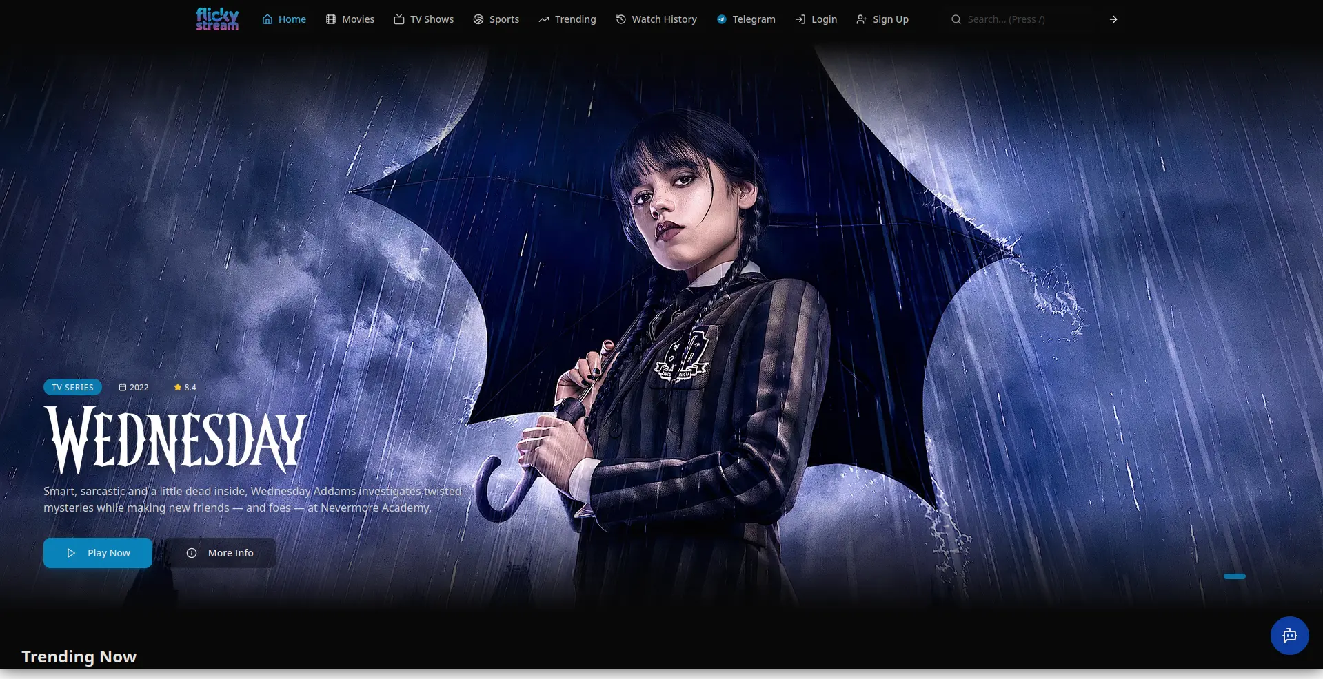 Page d'accueil du site de streaming  flickystream - adresse officielle 2025