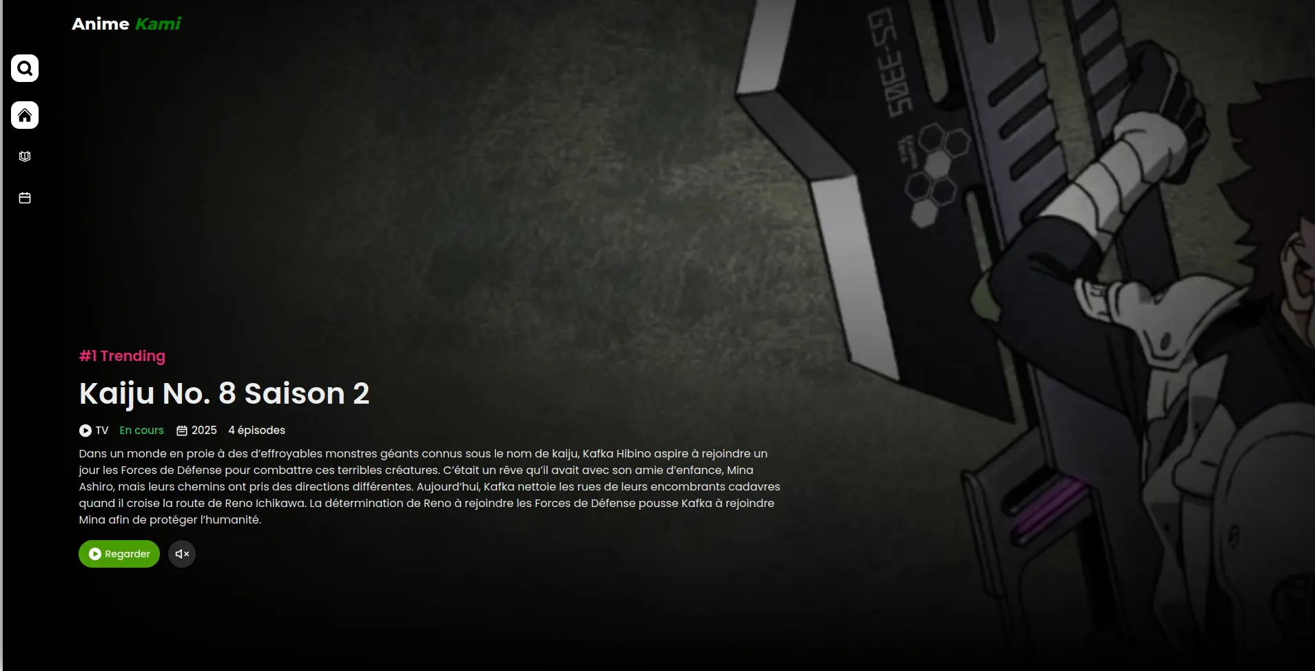 Page d'accueil du site de streaming  anime-kami - adresse officielle 2025
