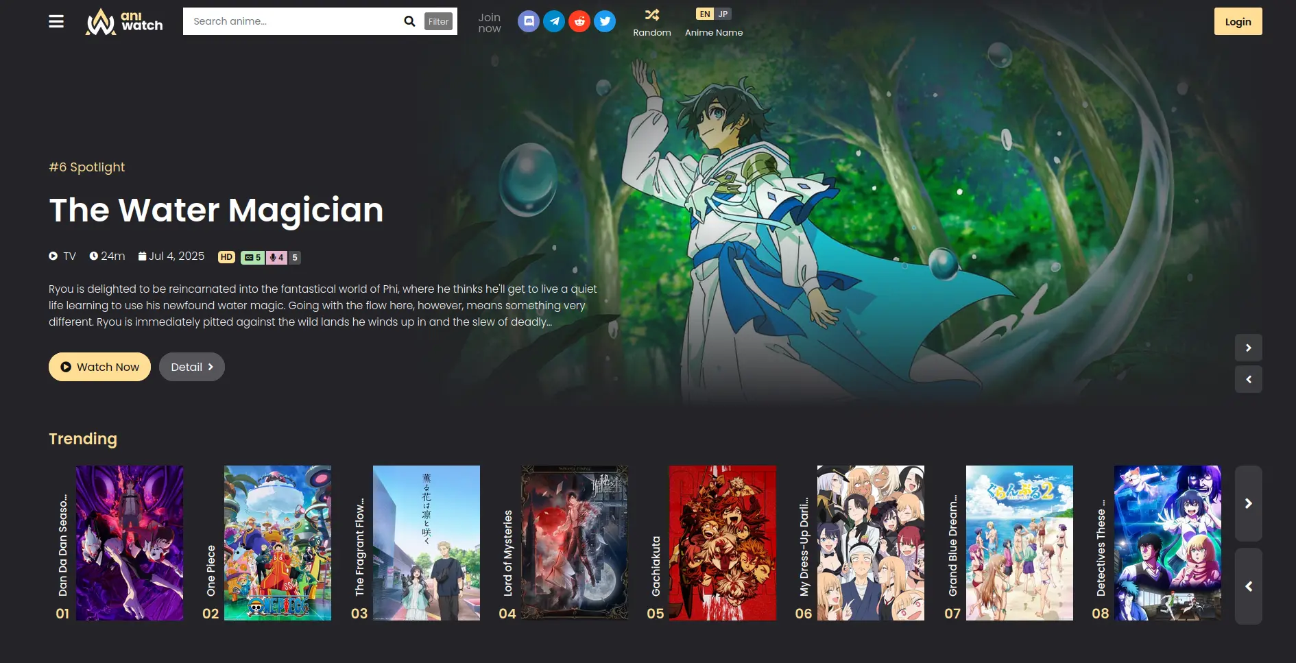 Page d'accueil du site de streaming  aniwatchx - adresse officielle 2025