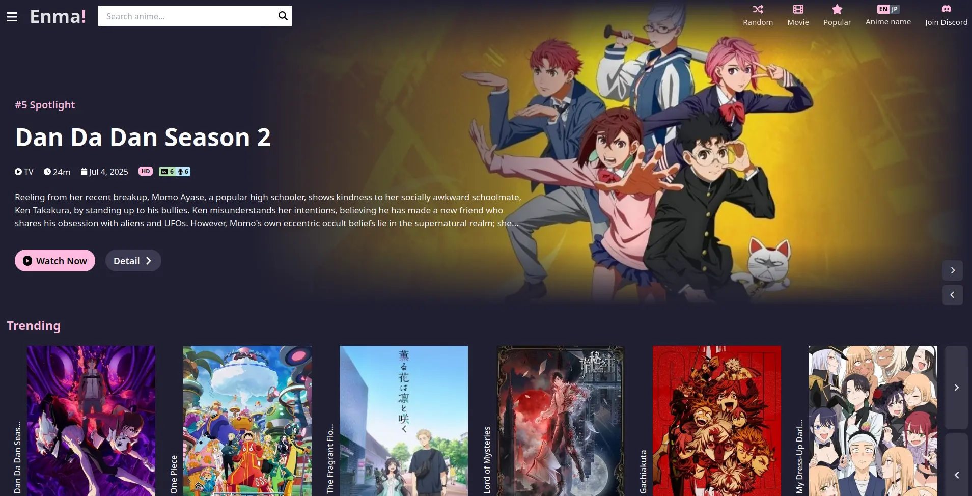 Page d'accueil du site de streaming  enma - adresse officielle 2025
