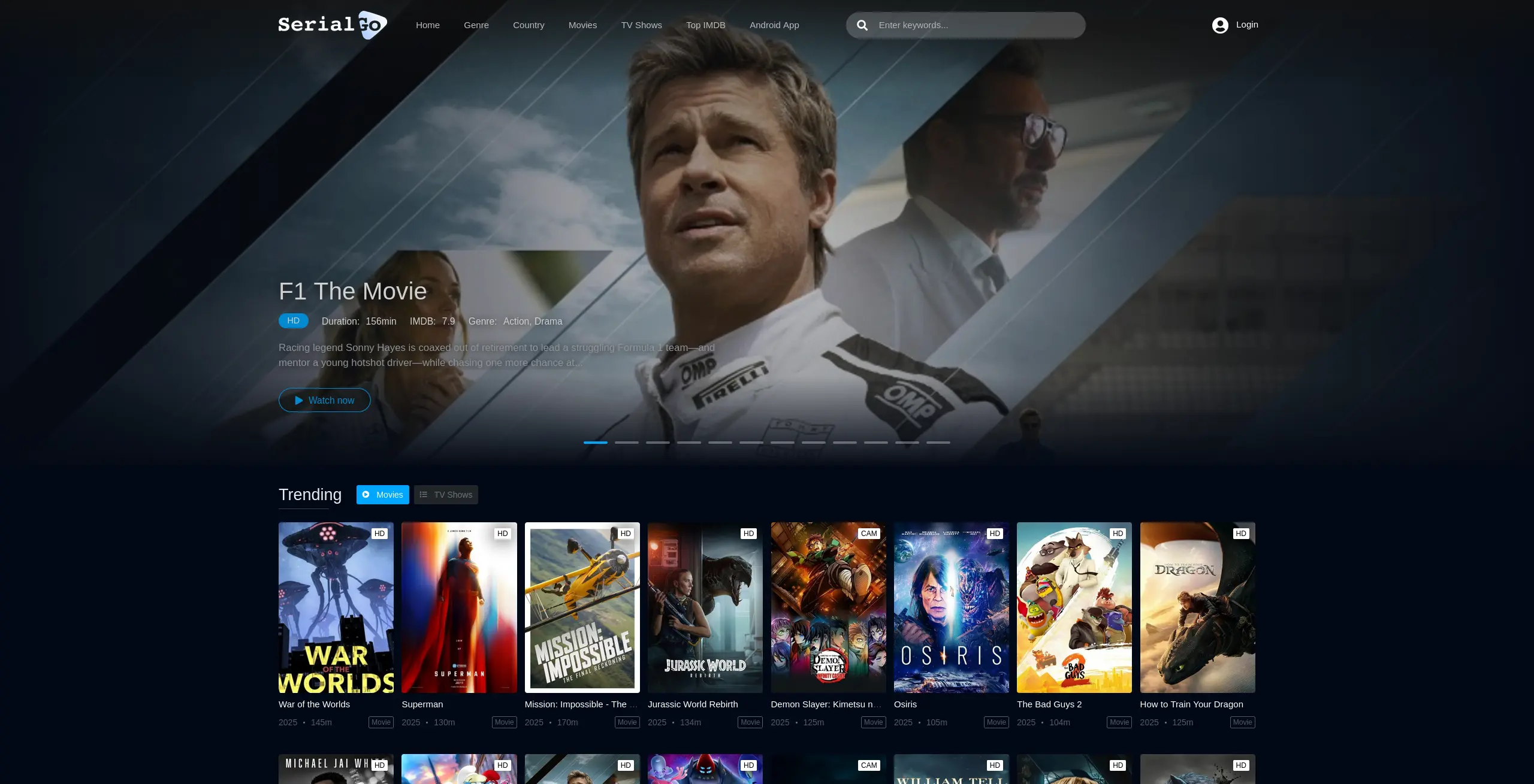Page d'accueil du site de streaming serialgo - adresse officielle 2025