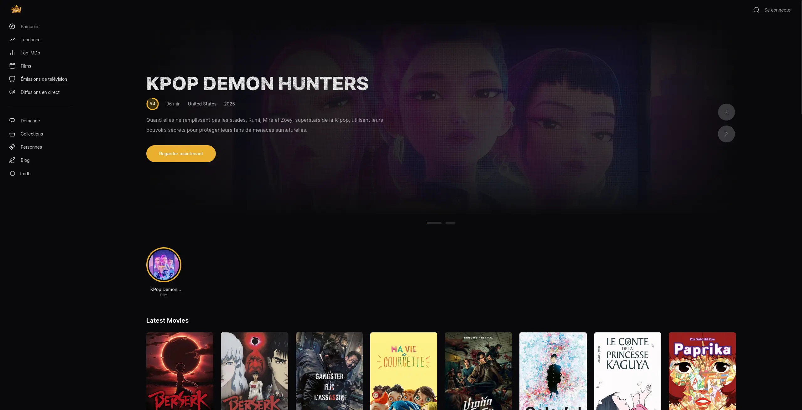page d'accueil du site de streaming royale-anime - adresse officielle Septembre 2025