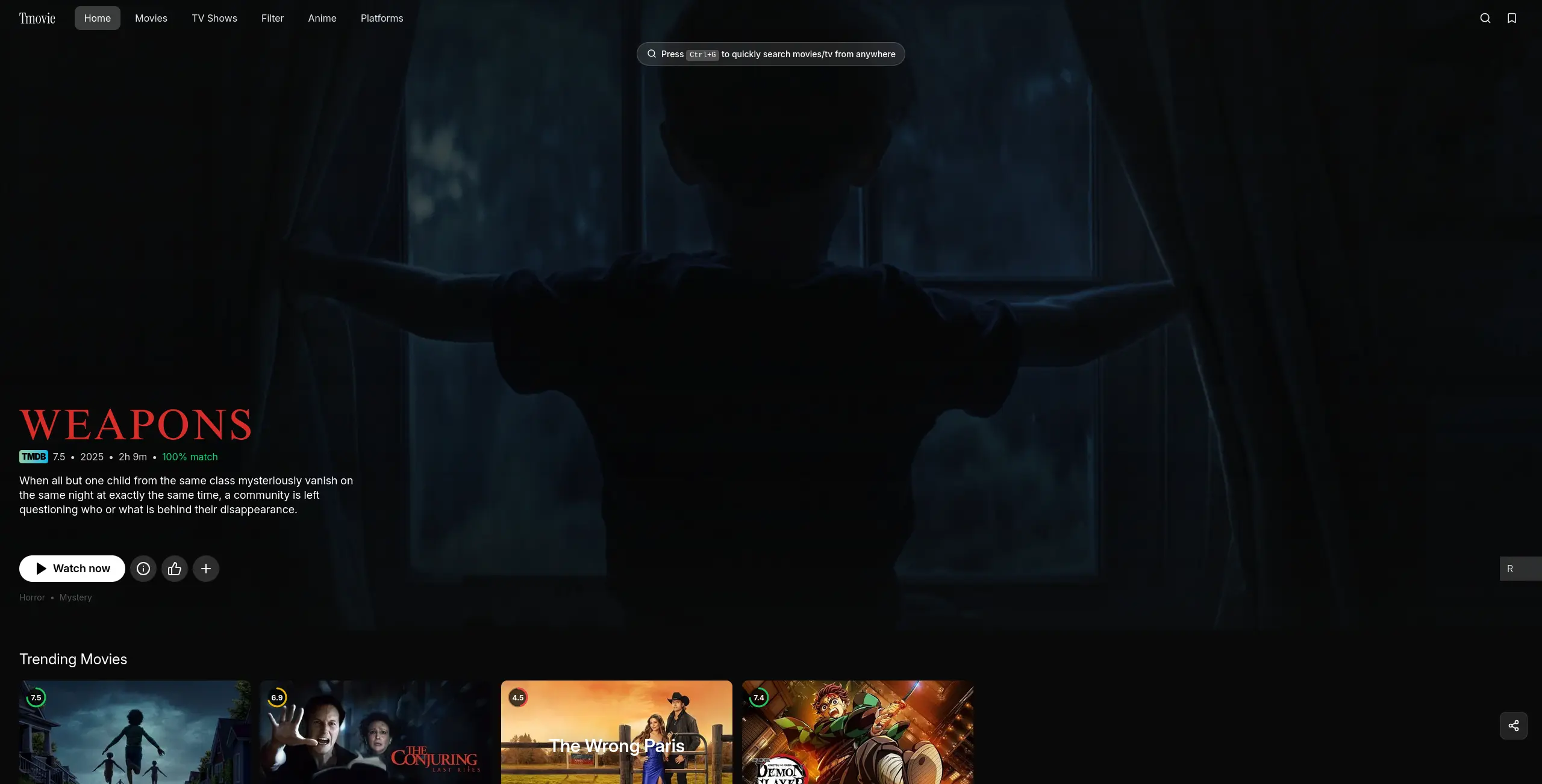 page d'accueil du site de streaming tmovie - adresse officielle Septembre 2025