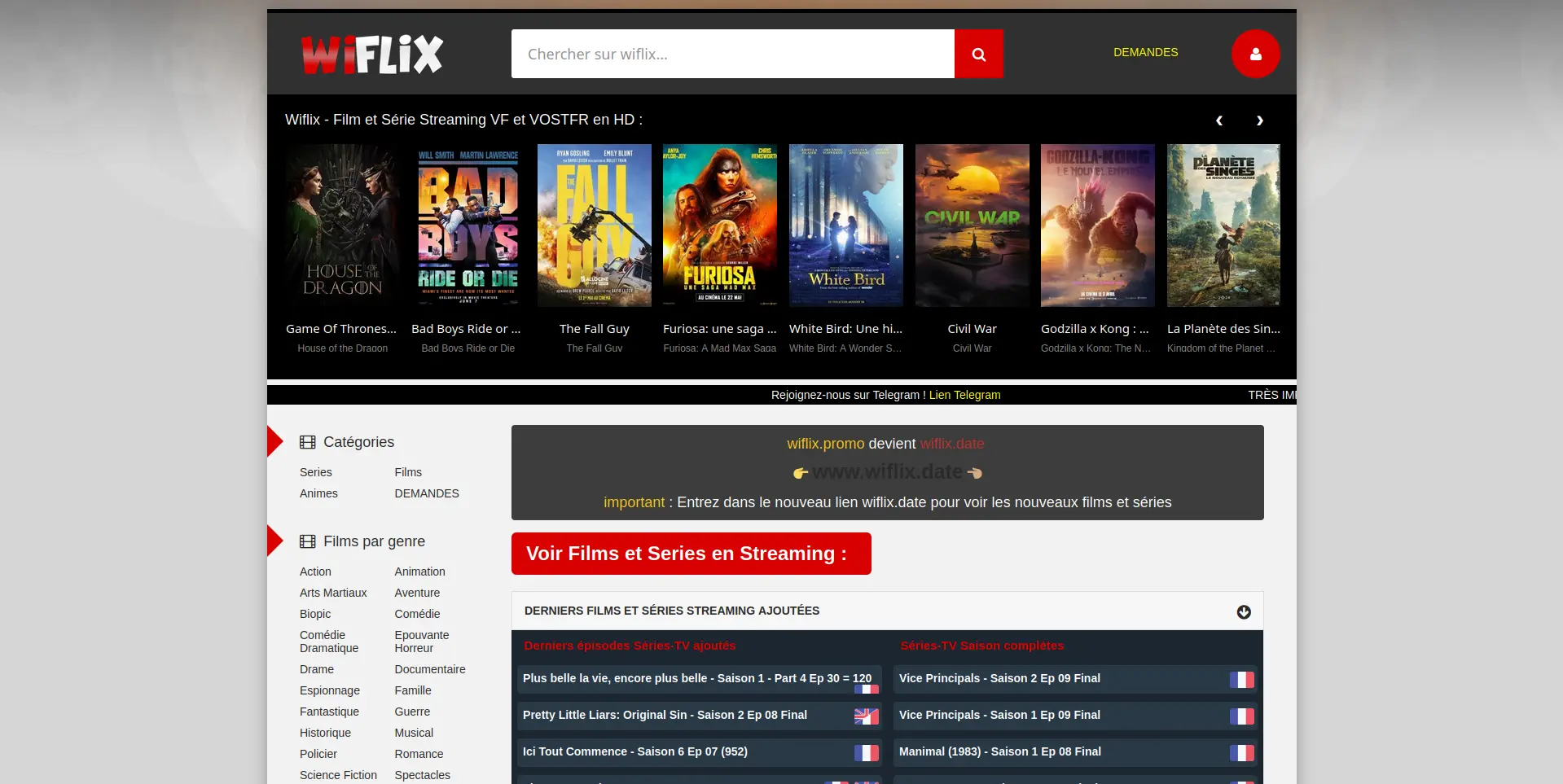 page d'accueil de wiflix