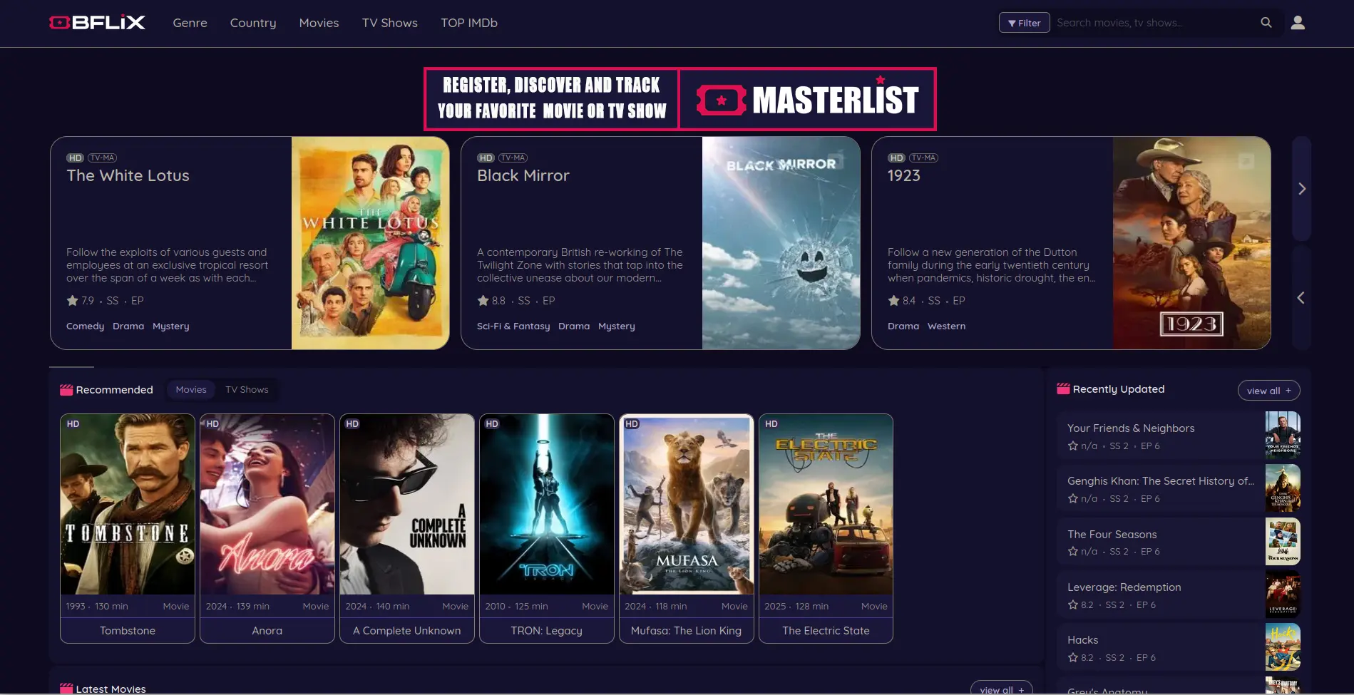 page d'accueil de bflix