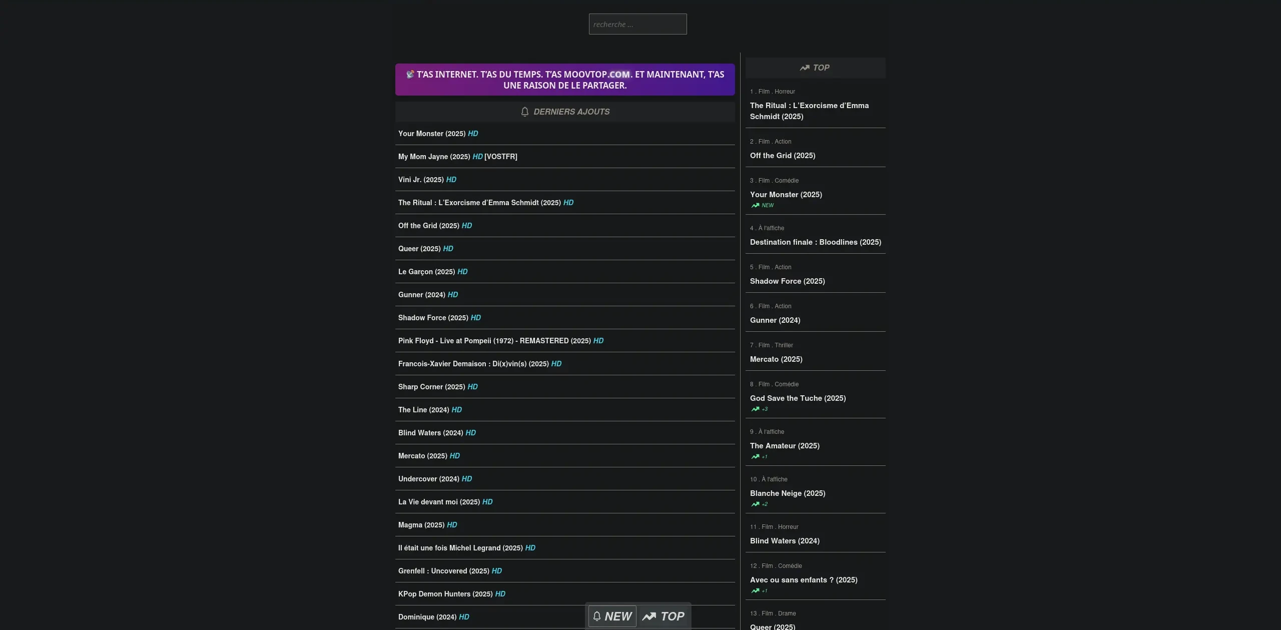 Page d'accueil de moovtop 2025